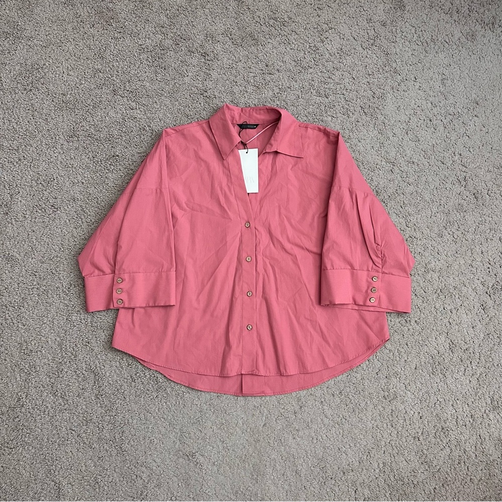Zara Oversized Boxy Button Up Shirt Mauve Pink Womens M